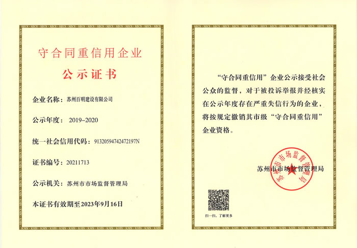 重合同守信用證書